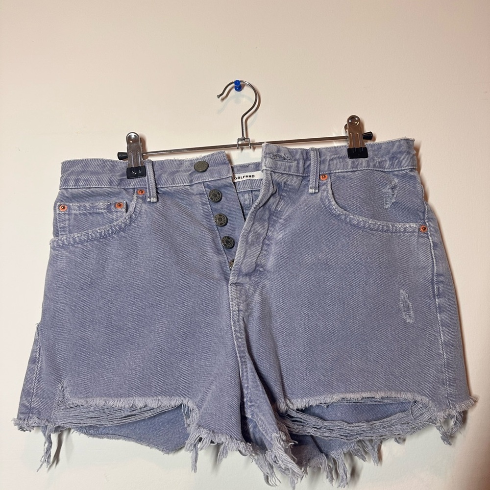 GRLFRND Cindy Hidden Button Fly High Rise  Cut-Off Jean Shorts Raw
